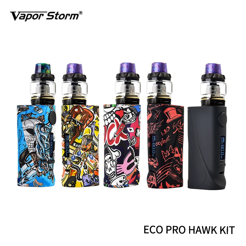 

Original Vapor Storm ECO Pro Box Mod Kit Electronic Cigarette Power 80w Lion RDA Hawk Tank 6ml for 510 Thread E-cig