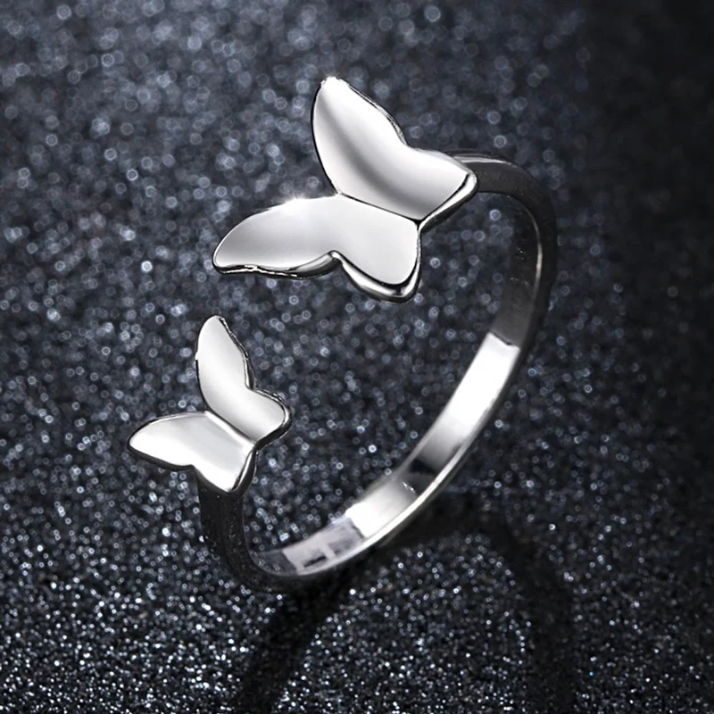 CHUKUI Fashion Silver Color Double Butterfly Opening Adjustable Ring For Women Girls Wedding Bands Fashion Party Ring (2)