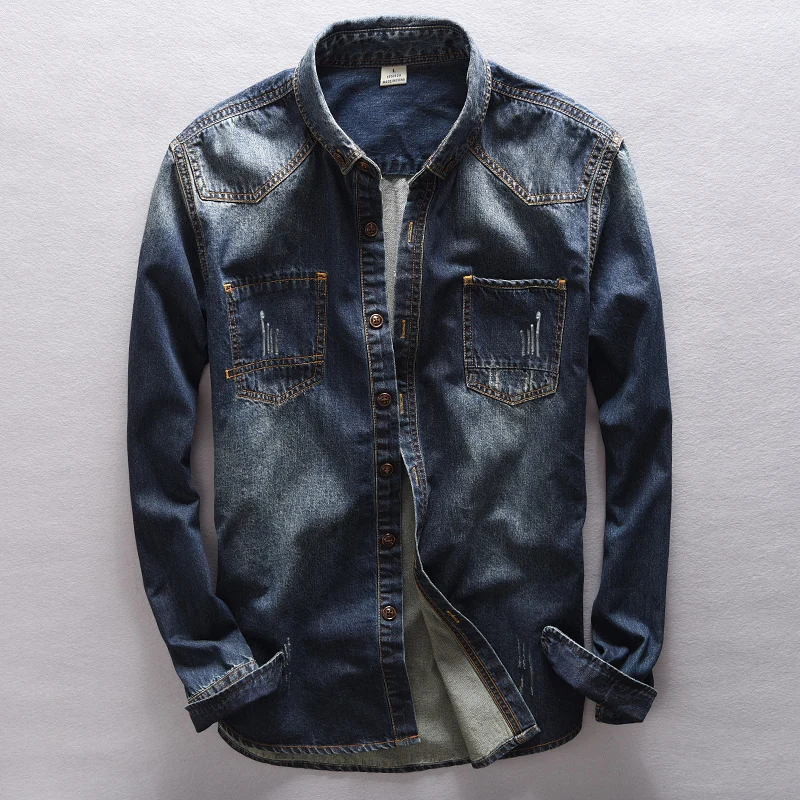 

Italy Brand Suehaiwe's Fashion Casual Denim Shirt Men Pure Cotton Long Sleeve Slim Mens Shirt Fall Jeans Shirts camisa masculina