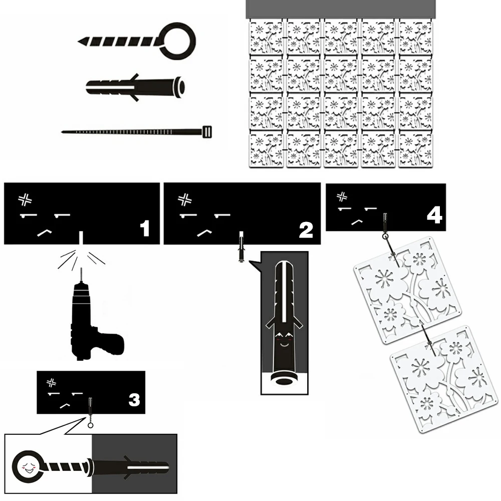 12 piezas 29x29 Cm pantallas colgantes partes de la sala de estar de paneles partición pared arte Diy decoración blanca madera hilo de plástico