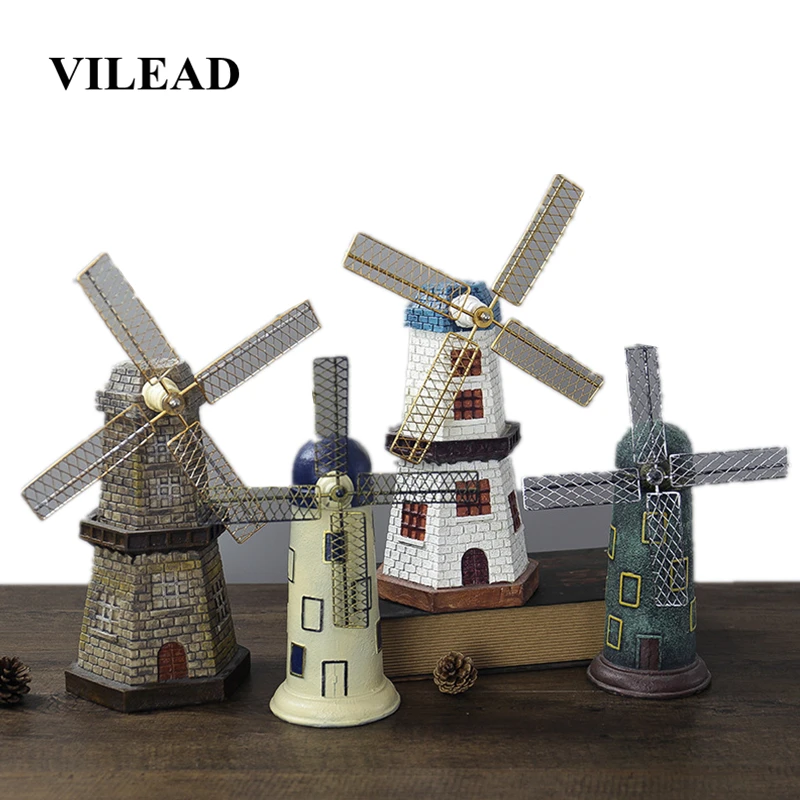 

VILEAD 13.8" Resin Vintage Windmill Figurines Simulation Building Model Crafts Home Decoration Living Room Shop Bar Cafe Trinket