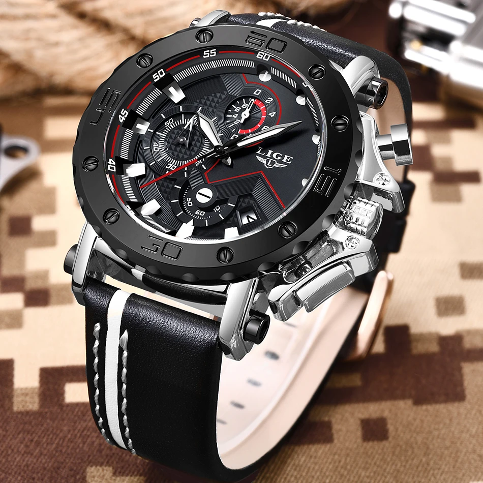 2022 LIGE New Mens Watches Luxury Large Dial Military Army Quartz Watch Fashion Casual Waterproof Wristwatch Business Watch Men
