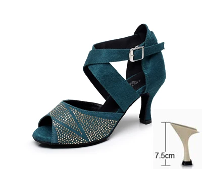 Женская обувь для бальных танцев, латинских танцев, сальса, танго, Бачата, танцевальная обувь, обувь для вечеринок, высокий каблук 6/7. 5/8. 5 см, 1595 - Цвет: Dark Green heel 75mm