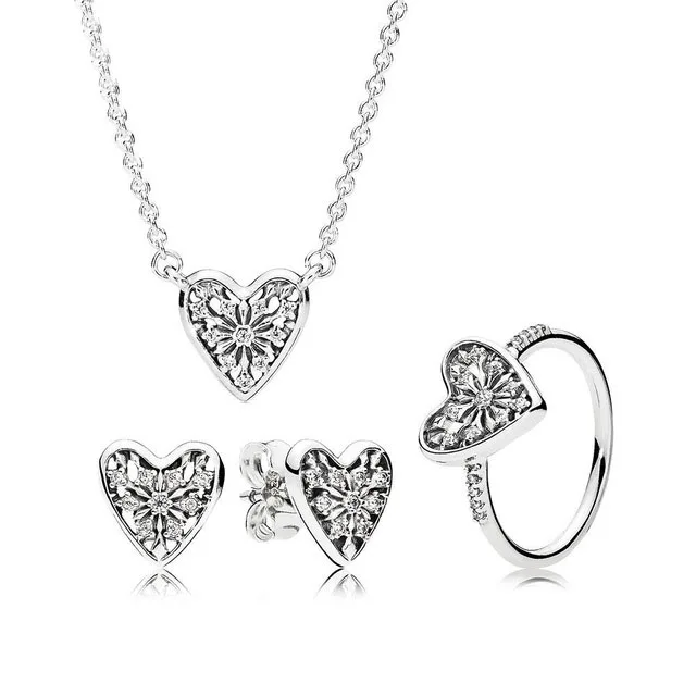 

Kristie 100% 925 Sterling Silver Original Hearts of Winter Earring Studs Ring Necklace Set Free Shipping