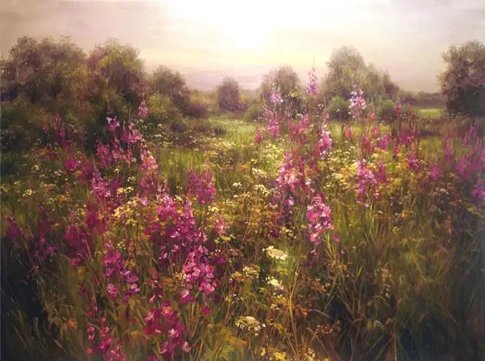 Oil painting Original art Landscape Flower on Canvas