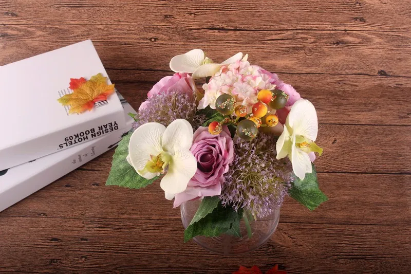 Silk flower wedding bouquet Rose Orchid Berry Artificial flowers fall vivid fake leaf wedding flower bridal bouquets decoration (9)