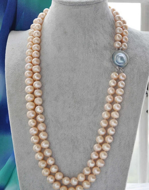 

xiuli 001838 NATURAL 2row 27" 11-12mm ROUND PINK PEARL NECKLACE MABE