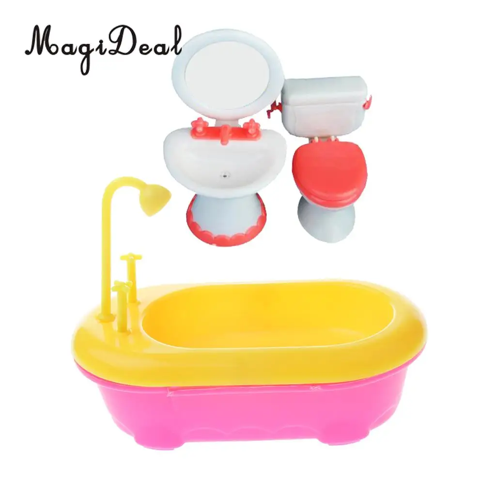 1Set Dollhouse Miniature Bathroom Set Bathtub Toilet Basin for Dolls House Accessory Kids Pretend Play Toys