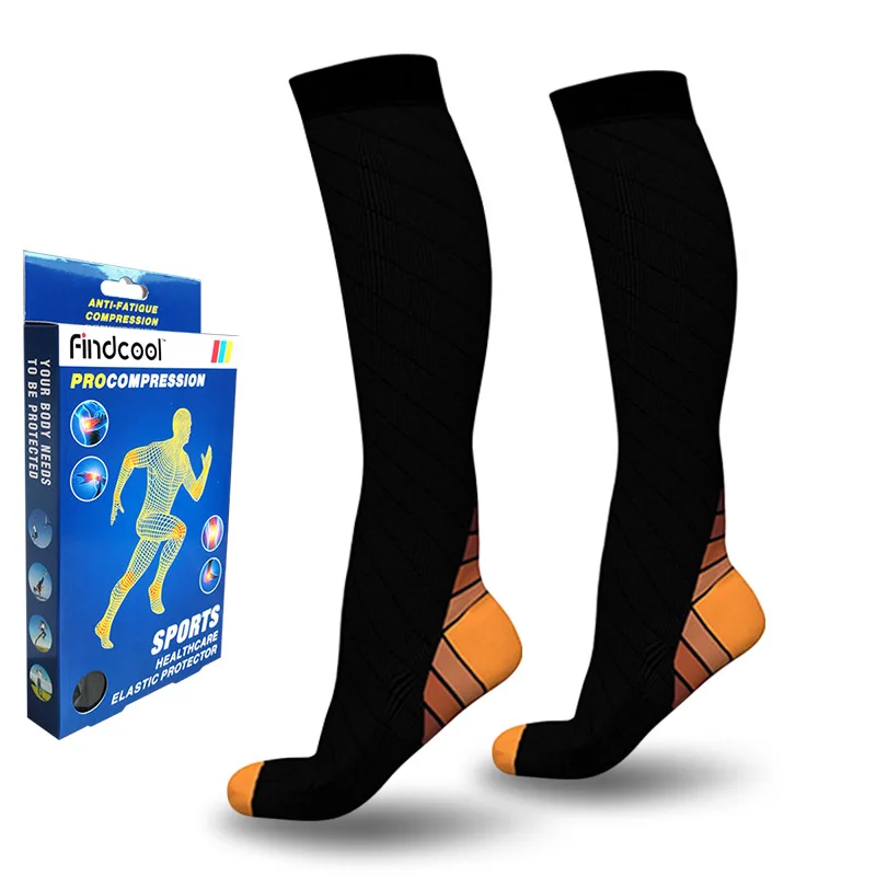 Findcool Compression Long Socks for Anti-fatigue Long Leg Socks Elastic Strong Nylon Stretch Socks for Men Women Kenn High - Цвет: Black Yellow