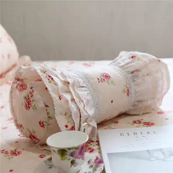 

Cute Embroidery decorative pillowcase bedding red rose print candy pillow cushion cute ruffle lace lumbar pillow hand rests sale