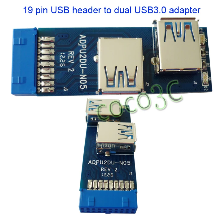 Двухэтажный Tpye USB 3,0 концентратор 19pin USB 3,0 коннектор для двух USB3.0 женский порт конвертер карта USB3.0 адаптер