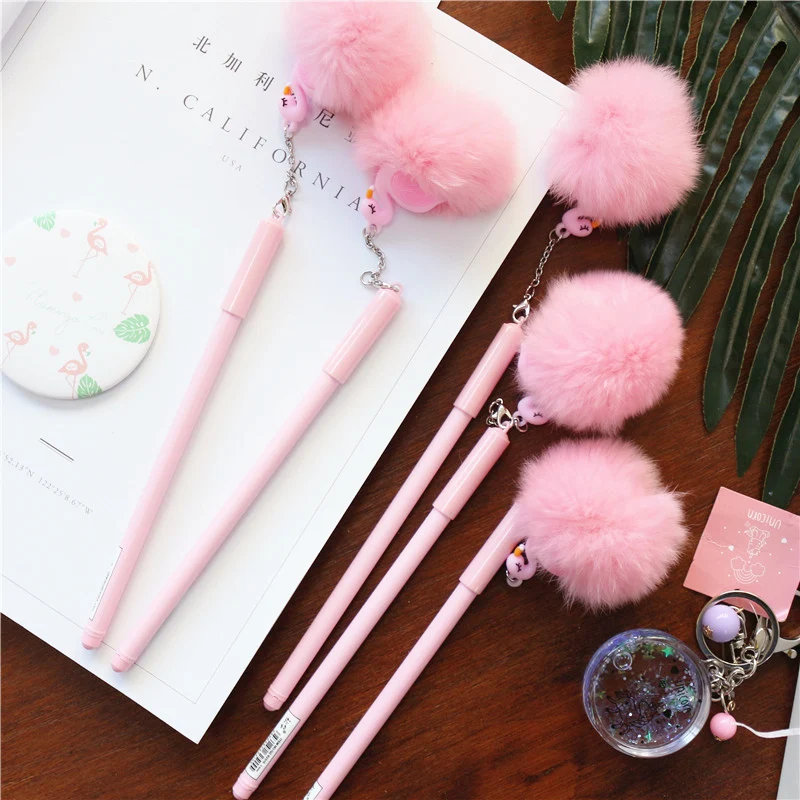 0,5 мм гелевая ручка плюшевый шар Фламинго счастливый розовый рекламный подарок канцелярские помпон шариковая гелевая ручка kawaii pennen милые ручки