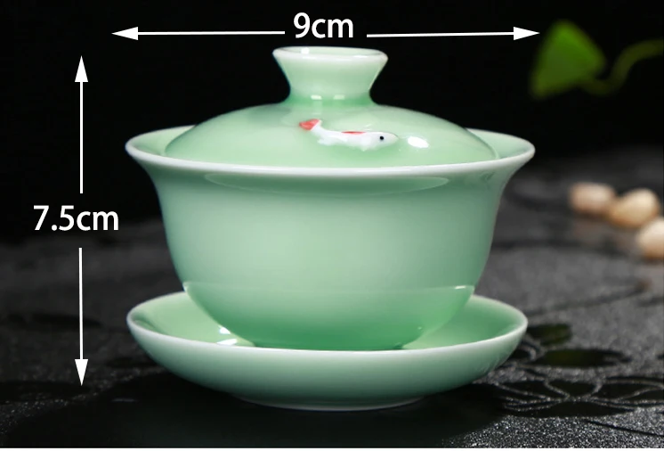 Чайный набор кунг-фу включает 1 горшок 6 чашек, Gai wan celadon fish чайный набор керамический чайник, рыба в чайная чашка в китайском стиле подарки для друга
