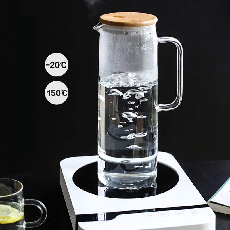 

Glass Water Pot with Handle Kettle Cold Water Bottle Transparent Large Capacity Heat Resistant Juice Teapot Pitchers 1.2L 1.5L