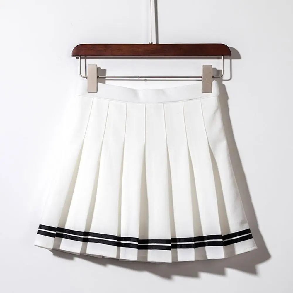 4 цвета, S-2XL, высокая талия, трапециевидная Женская юбка, полосатая строчка, Матросская плиссированная юбка, эластичная талия, милая Девичья танцевальная юбка