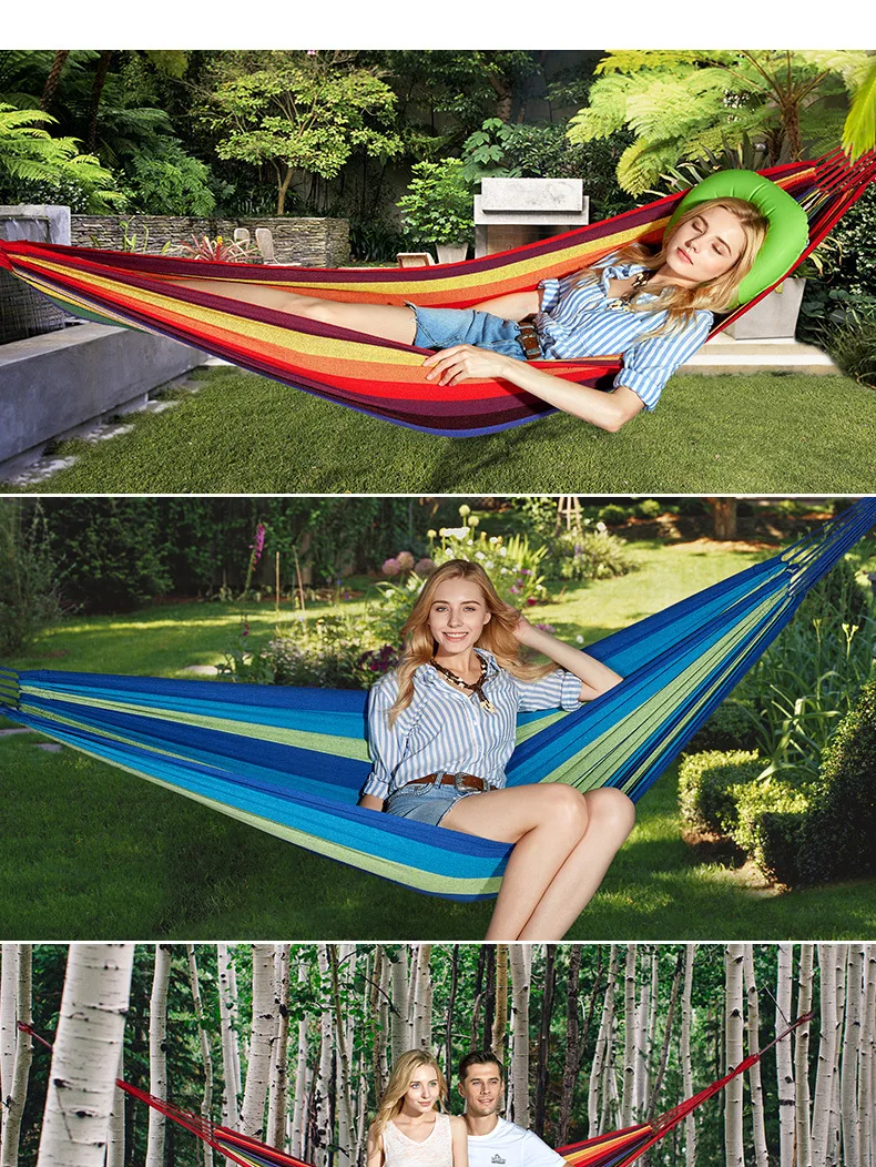 Portátil ao ar Livre do Jardim Rede Pendurar Cama Viagem Novo Acampamento Balanço Caminhadas Lona Tarja Hammock Pendurado 200x100 cm 2020 15 High Quality Esporte e Lazer