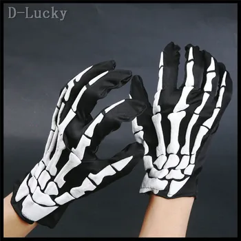 

Free shipping Men and Women Fluorescent Gloves Christmas Halloween Ghost Skull Gloves Knitted Full Finger Mittens In stock