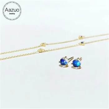 

Aazuo Real Natural Round Moonstone Real Diamond 18K Yellow Gold Drop Earrings Chain Earring For Wedding Engagement Party