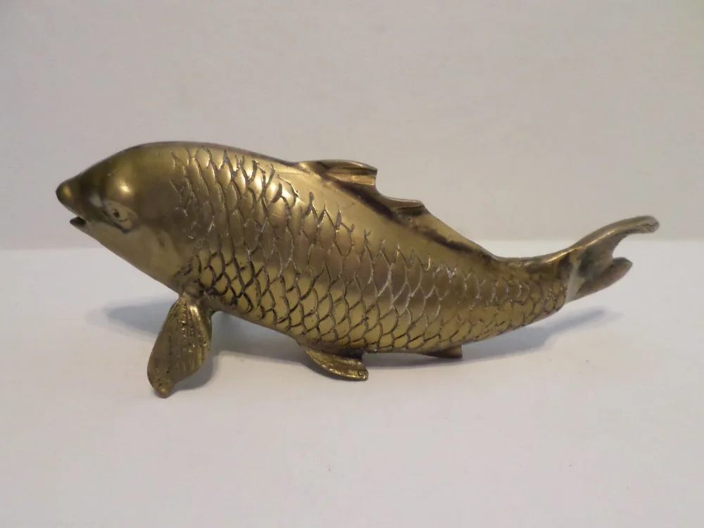 

102@g++Vintage Brass Small Mouth Bass Fish Paperweight Figurine Statue