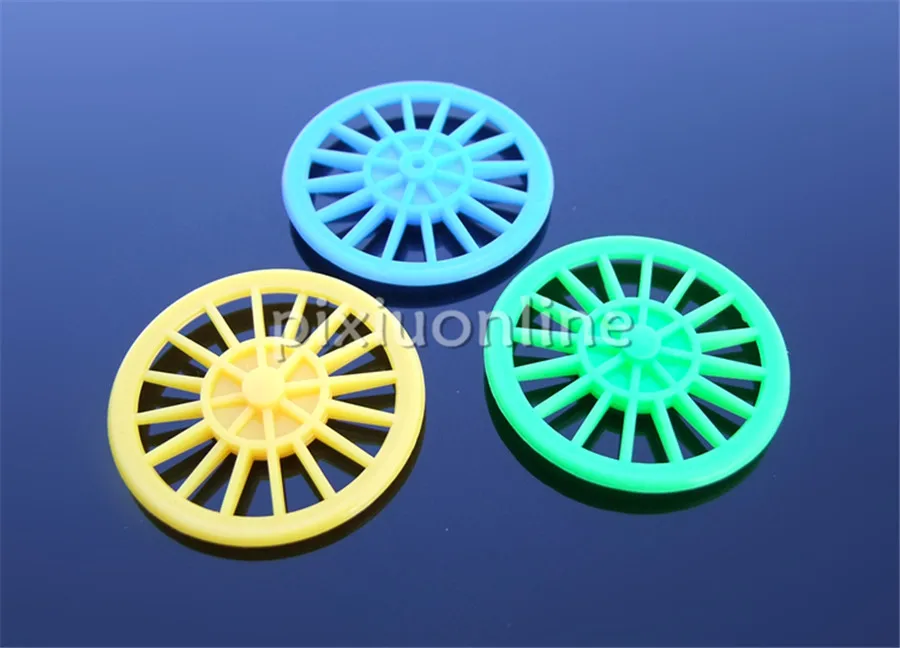 10pcs/bag K1007 Green/blue/yellow Out Diameter 37mm Plastic Toy Car Wheel Free Shipping Russia