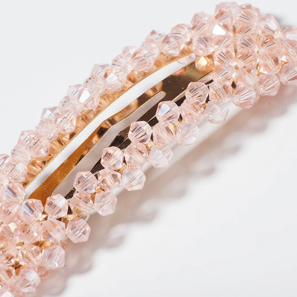Crystal Beads Pearl Hair Clip Snap Barrette Stick Hairpin Gold Color Hair Styling Accessories For Women Length About 7.5-8.5cm