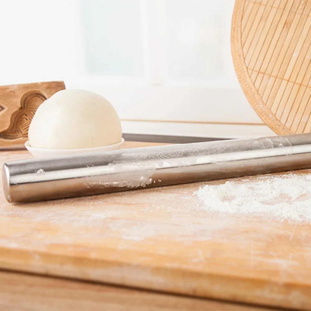 40 3 6CM Stainless Steel Fondant Rolling Pin Baking Rough Clay Dumpling Pizza Pastry Roller Non