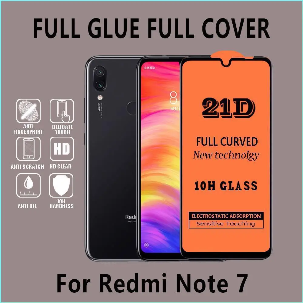 

10pcs 21D Tempered Glass Full Cover Anti-Scratch For Xiaomi Redmi Note 7 6 K20 Pro GO Tougen Protective Film Screen Protector