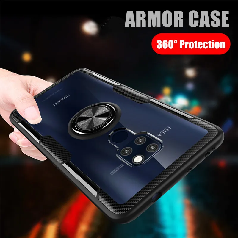Tempered Glass Case For Huawei Mate 20 X 9 10 Pro 30 P20 Lite Finger Ring Transparent Shockproof Cover |