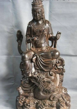 

Tibet Buddhism Temple Copper Bronze Ride Dragon Guan Yin Kwan-yin Boddhisattva