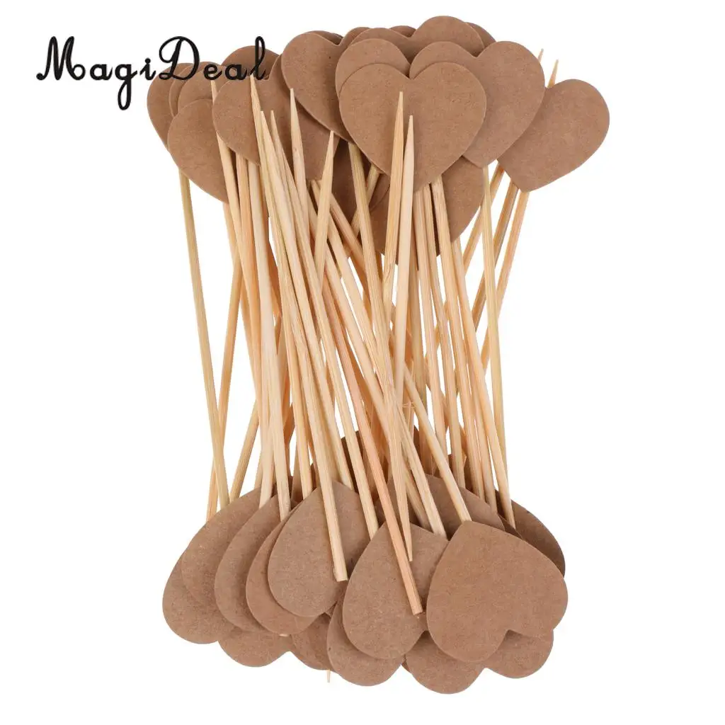 MagiDeal Craft Paper Rustic Heart Cupcake Cake Topper Flags Pick Wedding Party Decor 