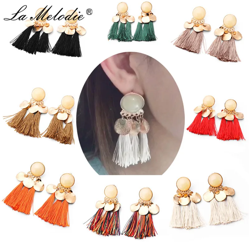 

New Multicolor Bohemian Tassel Drop Earrings for Women Wedding Party Long Cottons Fringe Dangle Earrings Boho Ethnic Jewelry
