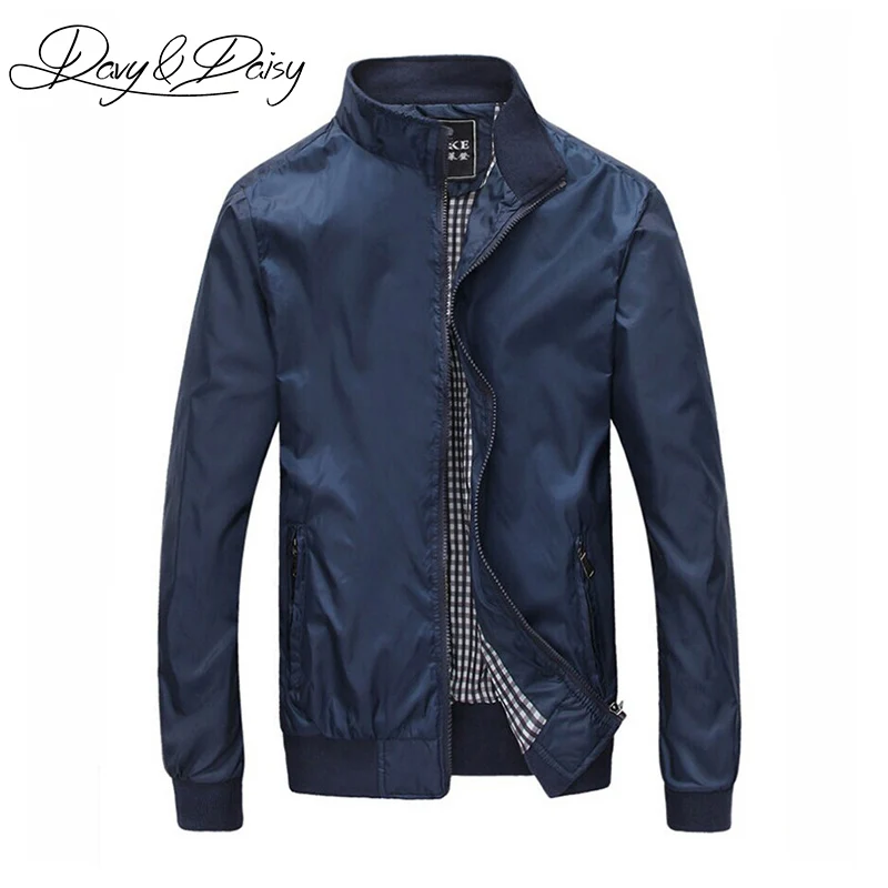 

DAVYDAISY Men Jacket Autumn Social Dress Thin Solid Stand Collar Zipper Casual Bomber Jacket Work Men Business Coats DCT-018