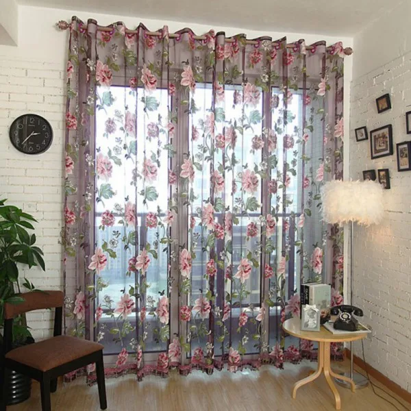 

Elegant Floral Curtain Tulle Voile Window Curtain Panel Sheer Drape Scarf Valances For Living Room Elegant Style