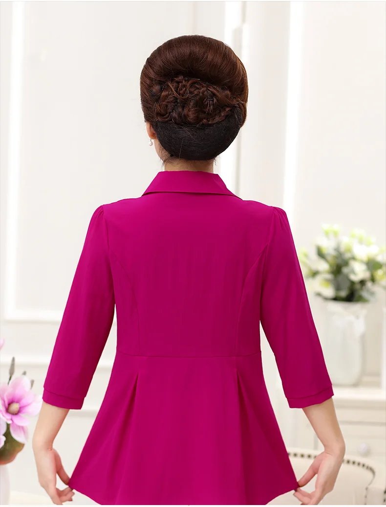 Woman Casual Shirt Half Sleeve Top Red Green Blue Plain Blouses Women Turn Down Collar Tops Peplum Blouses Bottom Front Top Plus Size (8)