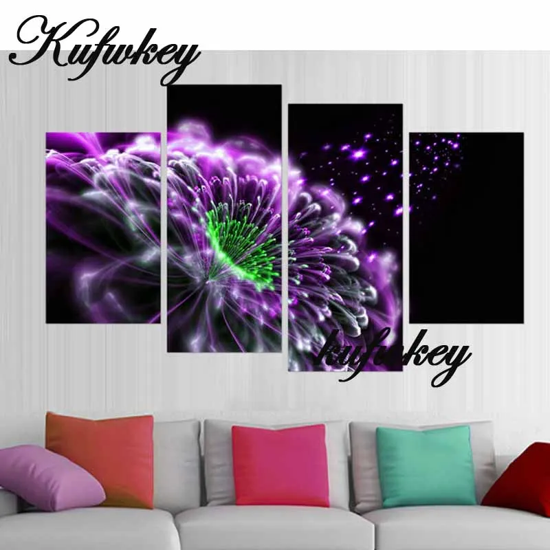 

flowers diy 4pcs/set mosaic full diamond embroidery purple flower diamond painting cross stitch square drill multi-pictures B852