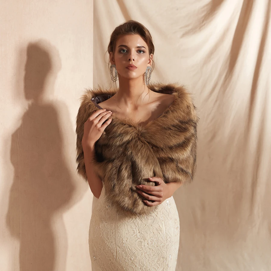 Для женщин короткие теплые палантины из искусственного меха Свадебные обёрточная бумага зимние Болеро пиджак Свадебные накидки пальто