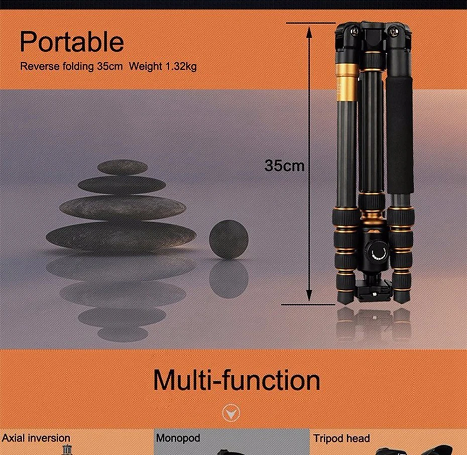 QZSD Q666C Carbon Fiber Professional Camera Tripod Video Monopod Extendable Trav