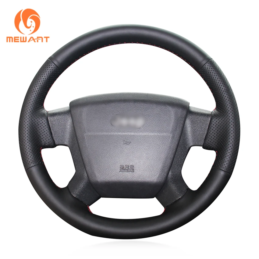 MEWANT Black Genuine Leather Hand Sew Anti slip Car Steering Wheel