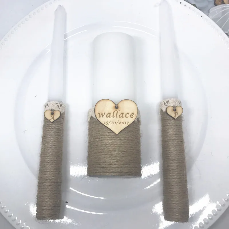 

Rustic Wedding Candle Set, Personalized Wedding Candles with Jute Hessian Burlap Decoration, Customized Wedding Candles