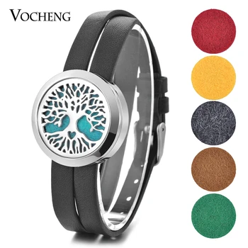 

10pcs/lot316L Stainless Steel Perfume Locket Double Leather Bracelet 30mm Flower Magnetic Open Bangle with Felt Pad VA-449*10