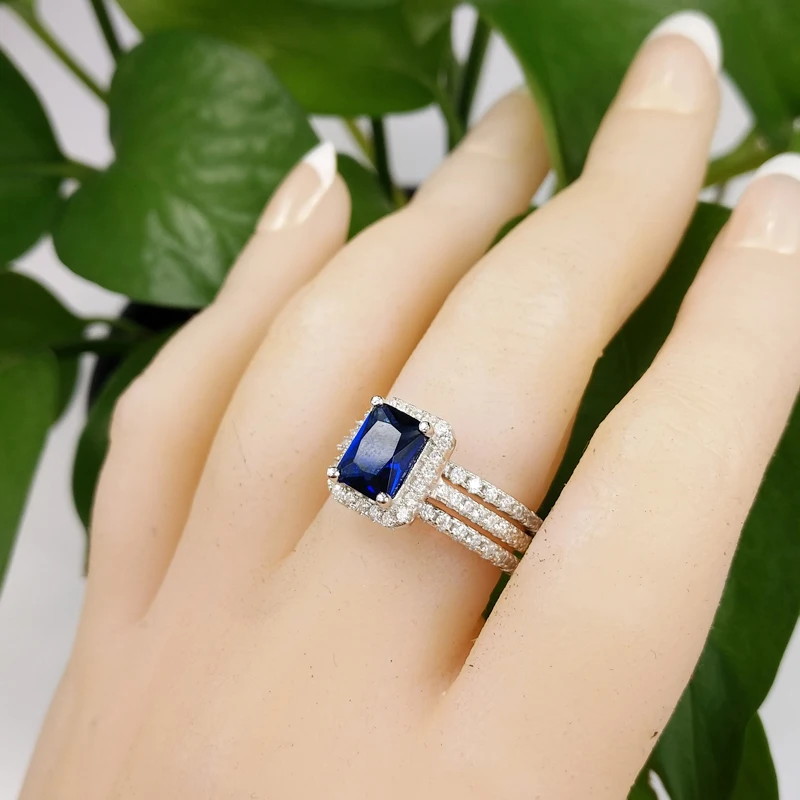 925 Sterling silver wedding Rings set 3 in 1 band ring for Women engagement bridal fashion jewelry finger moonso R1997x