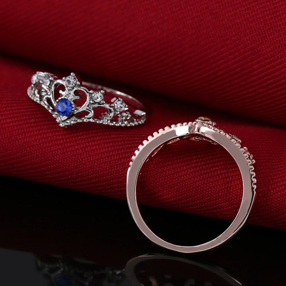 1 шт., элегантное кольцо унисекс для женщин и мужчин, розовое золото, кристаллы, стразы, посеребренные, любовь, сердце, корона, свадебные ювелирные изделия, подарок