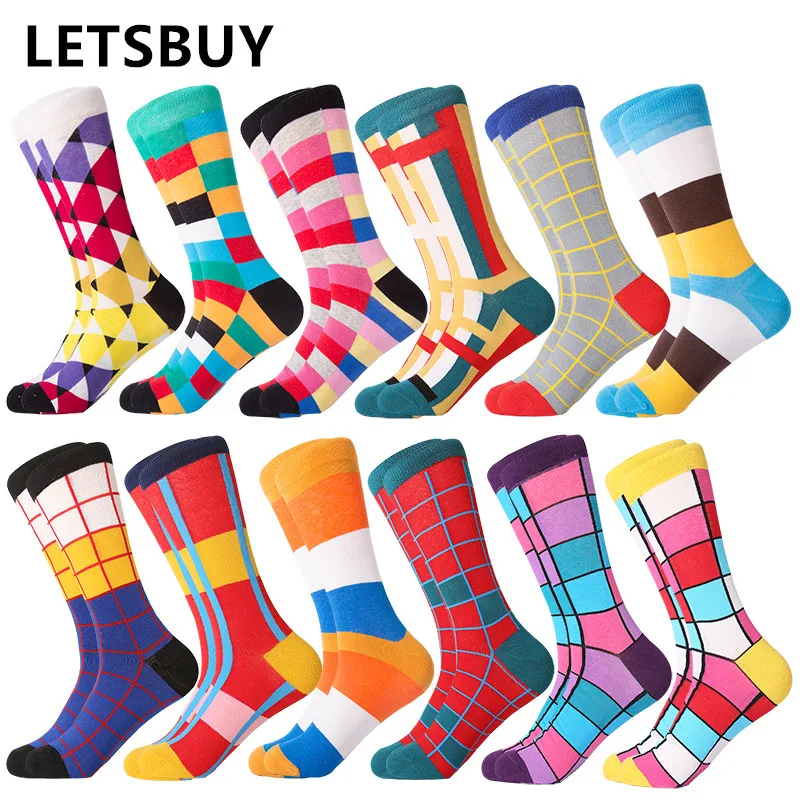 

LETSBUY 12pairs/Lot dropshipping colorful mens Cartoon Combed Cotton Crew socks for christmas socks