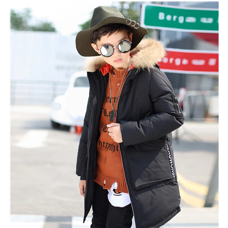 Boys Winter Jackets Waterproof Warm Fur Collar Hooded Winter Coat For