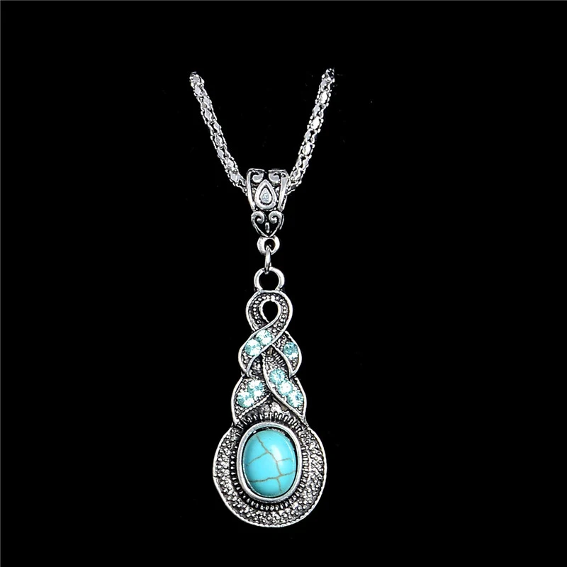 

Women Vintage Necklace Alloy Crystal Natural Stone Pendant Long Chain Necklace Sweater Accessories TL221 FREE SHIPPING