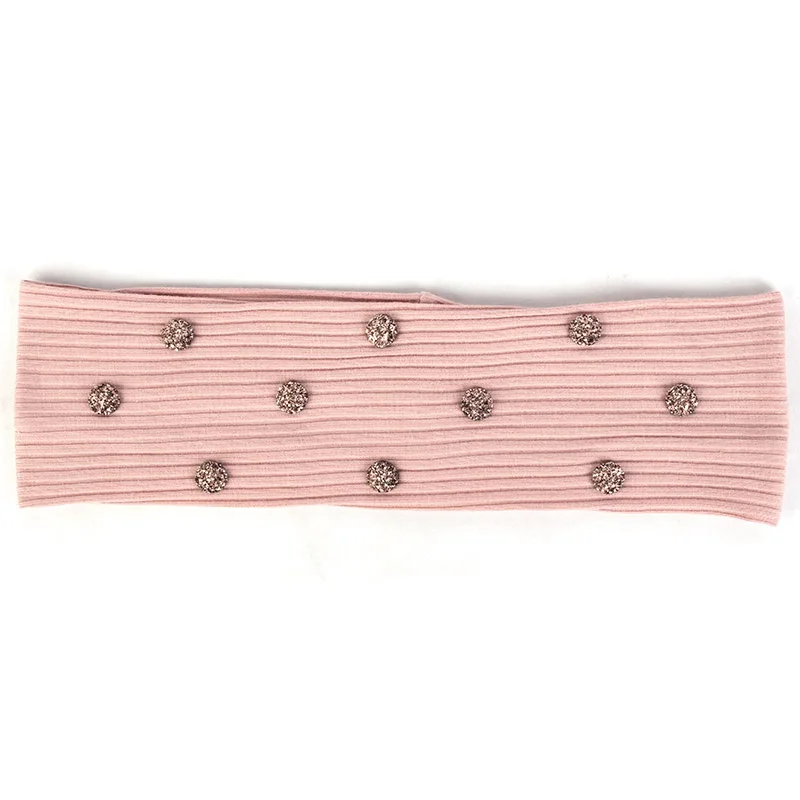 Pink Gold 7 см Женская Повседневная полосатая повязка на голову с бусинами аксессуары из стразов эластичная ребристая повязка на голову для девочек тюрбан хлопковый головной убор - Цвет: Pink Gold