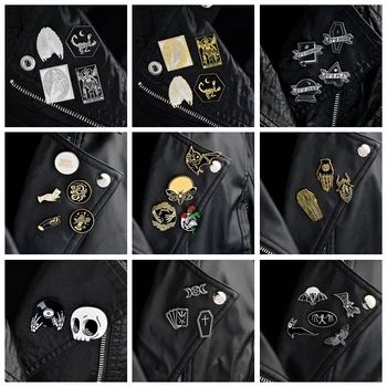 

QIHE JEWELRY 2~5pcs/set Goth pins Punk pins Brooches for men Dark lapel pins Skull Devil Bat Coffin Skeleton Gothic jewelry