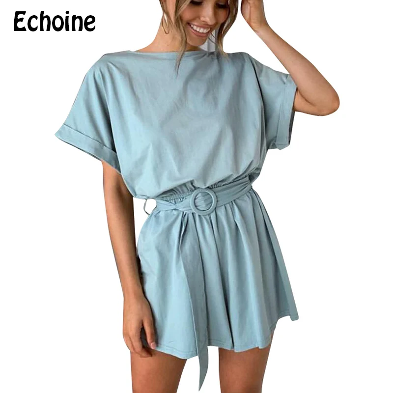 Echoine комбинезон 2019 Летняя женская короткая футболка боди с круглым вырезом