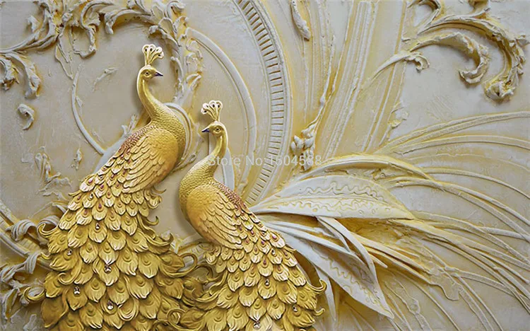 European Style 3D Relief Gold Peacock Mural Wallpaper Living Room TV Hotel Background Wall Home Decor Wall Papers For Walls 3 D