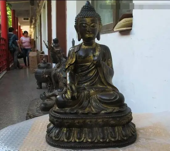 

16.5" Tibet Buddhist fane Praying Bronze Copper Rulai Sakyamuni Buddha Statue